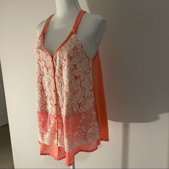 REWIND NWT Pink Tank Top w/ Cream Lace Front, Fixed Wooden buttons, Size M - Picture 6 of 8